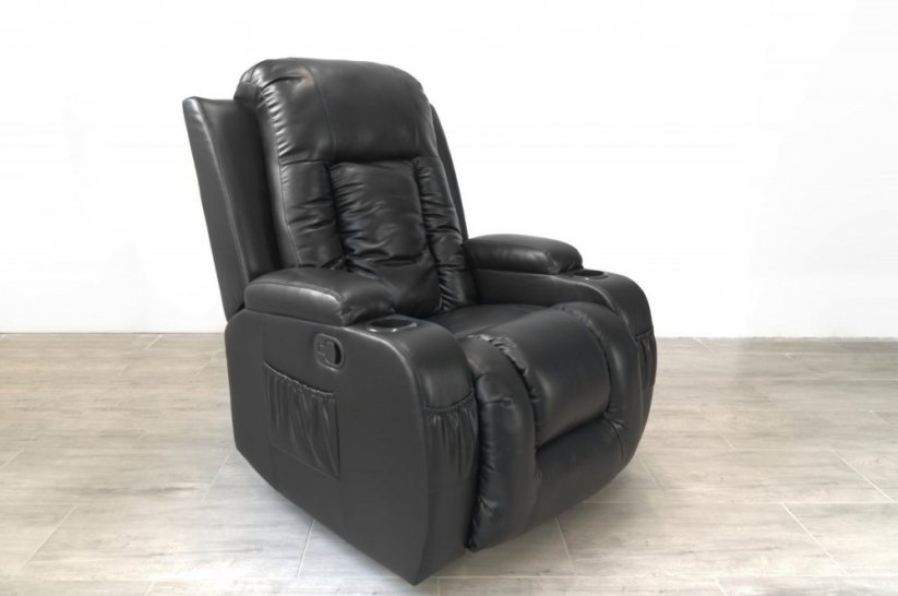 Relaxačné kreslo MD-28/3-OH-MS s masážou, otáčaním a hojdaním - Materiál: Koženka, Farba: Černá