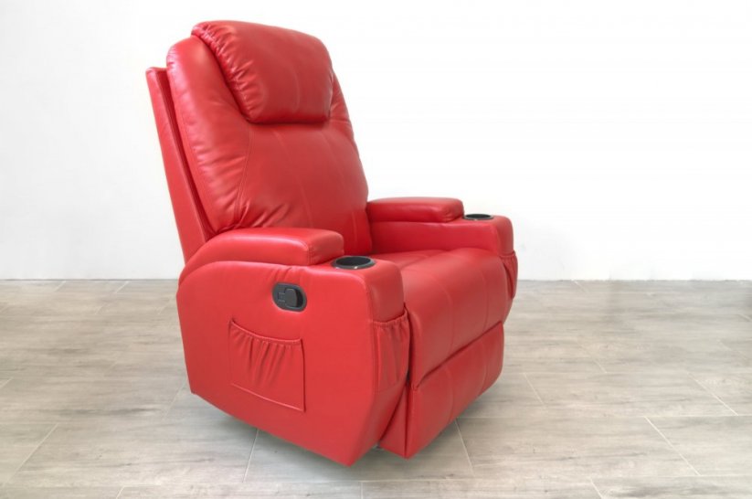 Relaxačné kreslo MD-18/3-OH-MS s masážou, otáčaním a hojdaním - Materiál: Koženka, Farba: Červená